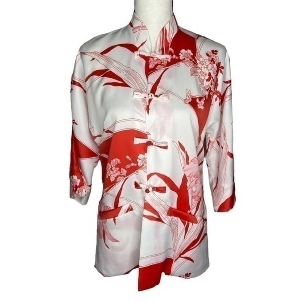 Vintage Polynesian Casuals Top Hawaii Hawaiian Red and White Tunic Top